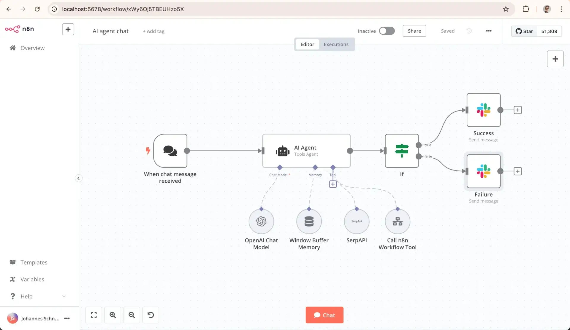 Diagrama de un workflow con nodos conectados en una interfaz visual